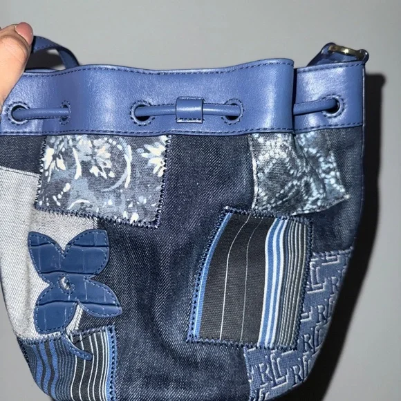 Ralph Lauren Denim Patchwork Drawstring Bucket Bag